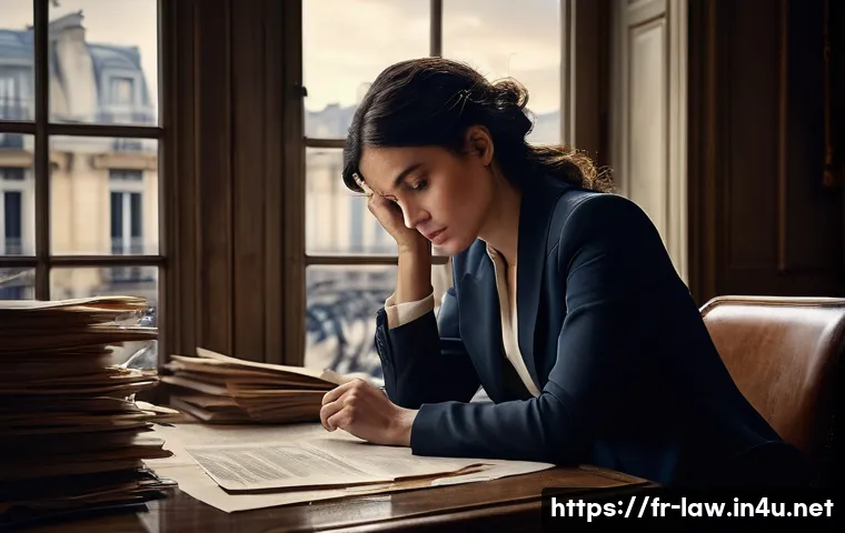 상법상 회사의 해산과 청산 - **Prompt: The Entrepreneur's Burdened Decision**
An ultra-realistic depiction of a French entrep...