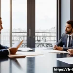 Home 22 지적재산권법상 부정경쟁방지법 - A professional French business meeting scene in a modern office setting, featuring diverse executive...