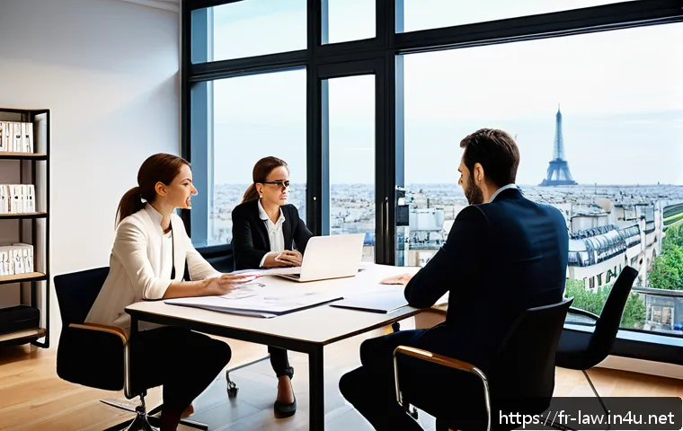 민법상 채권자대위권 - A modern French small business office scene showing a diverse team of professionals&mdash;two men and two ...